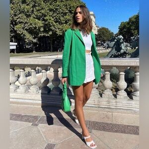 STORETS Oversized green blazer 100% Cotton Single Lapel 3 button front S/M